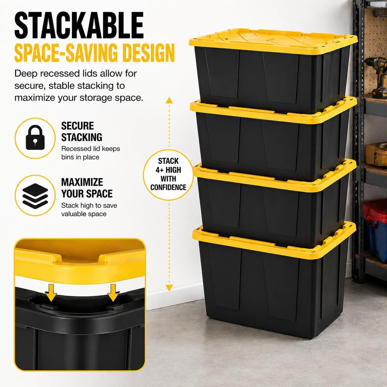 Sterilite 24-Pack 27 Gallon Industrial Storage Totes with Lids – Heavy Duty Stackable Plastic Storage Bins, Secure Latching Lid Containers for Garage, Moving & Home Organization