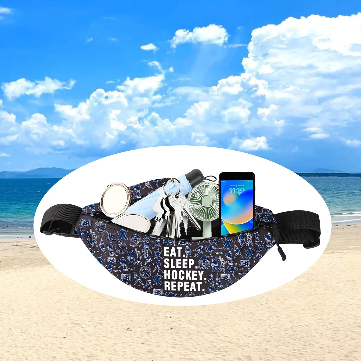 JYTAPP Ice Hockey Players Waist Pack Eat Sleep Hockey Repeat Waist Bag Winter Sports Fans Belt Bag Unisex Sports Fanny Pack (black)