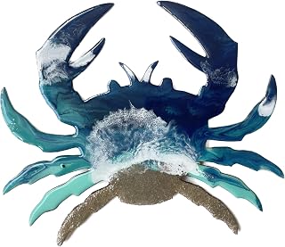 Beach Resin Wall Art, Animal Shaped Birch Wood Décor, Personalizable Gift for Mothers Day, Fathers Day, Birthday, Housewarming, Ocean Wave Resin Decor (10 Inch, Crab)