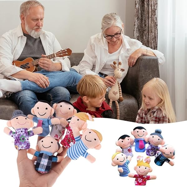 ZEPIQOR 6 Pièces Marionnette à Doigt Marionnettes à Doigts Set Mignon Peluche Poupée Bébé Doigt Poupée Jouets de marionnette à Main en Velours Bambins Éducatif Pâques Fête(membres de la famille) - 3