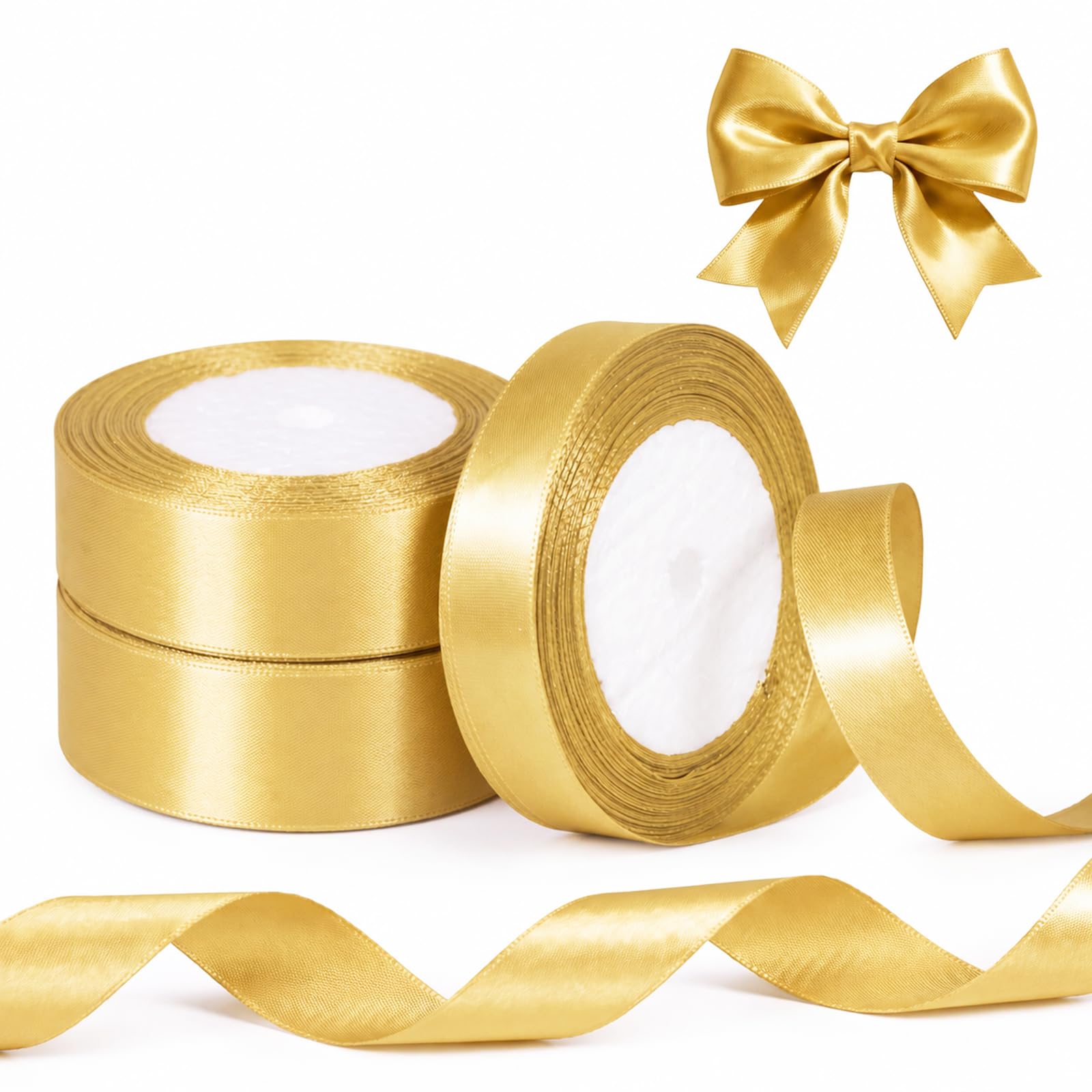 3 Rolls Gold Ribbon for Gift Wrapping,Golden Organza Ribbon 20mm Wide
