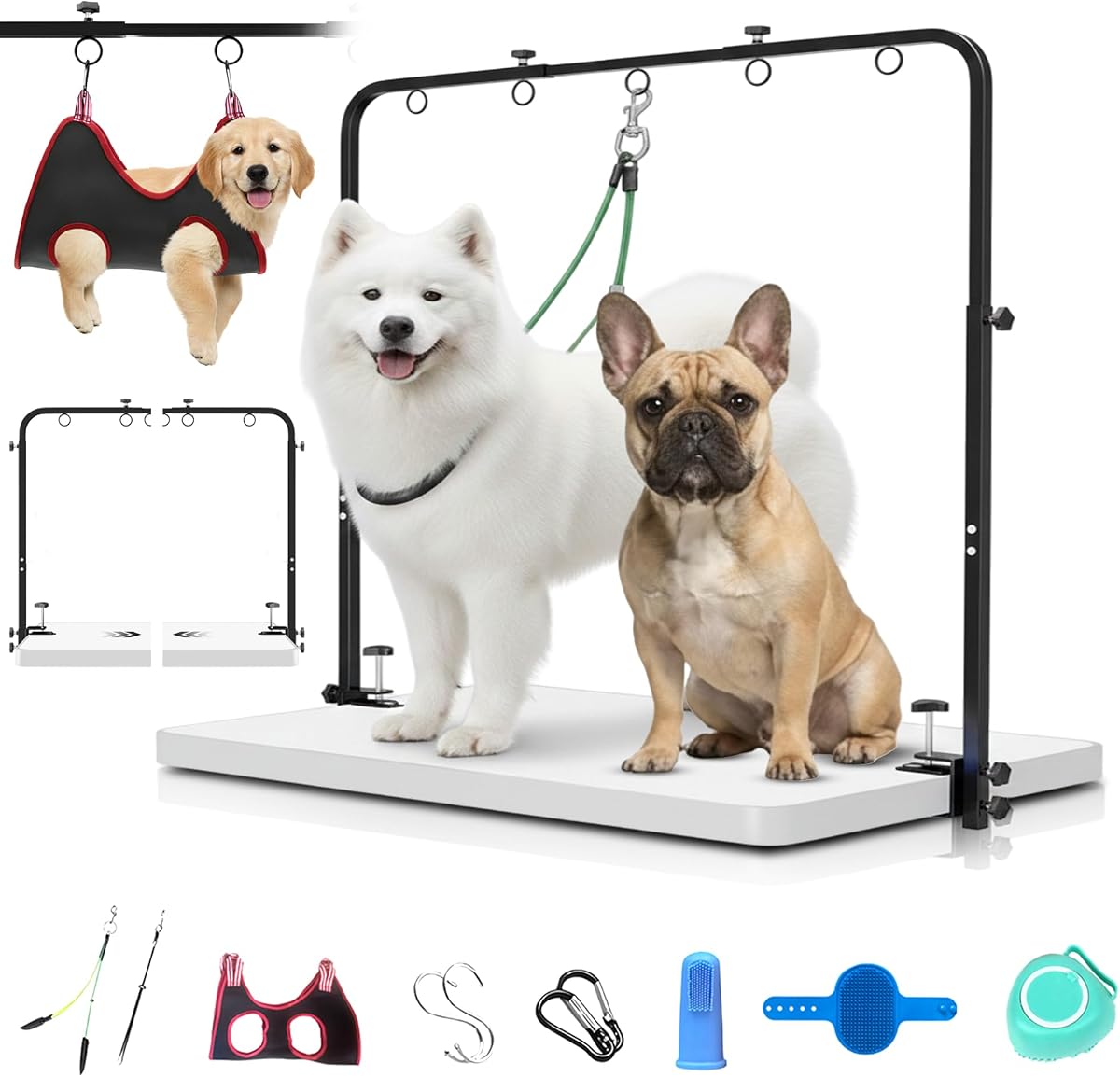 Dog Grooming Arm with Hammock – 42" Adjustable Dog Grooming Stand with Clamp for Table, Foldable Stainless Steel Grooming Arm with Dual Nooses, Ideal for Small and Large Dogs (Table Not Included)
