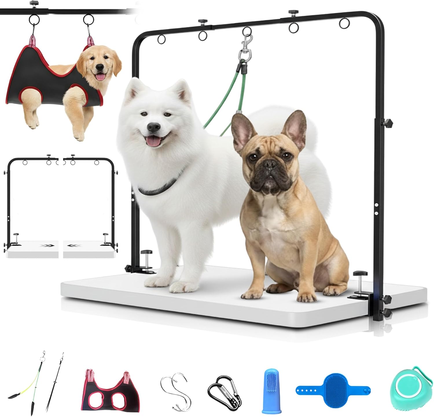 Dog Grooming Arm with Hammock – 42" Adjustable Dog Grooming Stand with Clamp for Table, Foldable Stainless Steel Grooming Arm with Dual Nooses, Ideal for Small and Large Dogs (Table Not Included)
