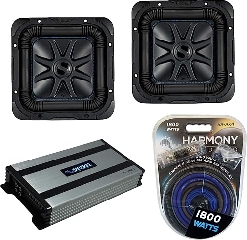 Harmony Audio Kicker (2) L7S8 Audio para coche Solo-Baric 8 subwoofer cuadrado L7 Sub 44L7S82 paquete con amplificador Harmony HA-A800.1 y kit de
