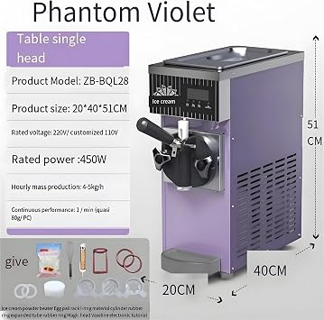 Commercial Ice Cream Machine 450W/750W 5.8-7.9 Gal/H Soft Serve Ice Cream Maker with Auto Clean,LCD Panel, Countertop for Snack Restaurants Bars Silver-750W