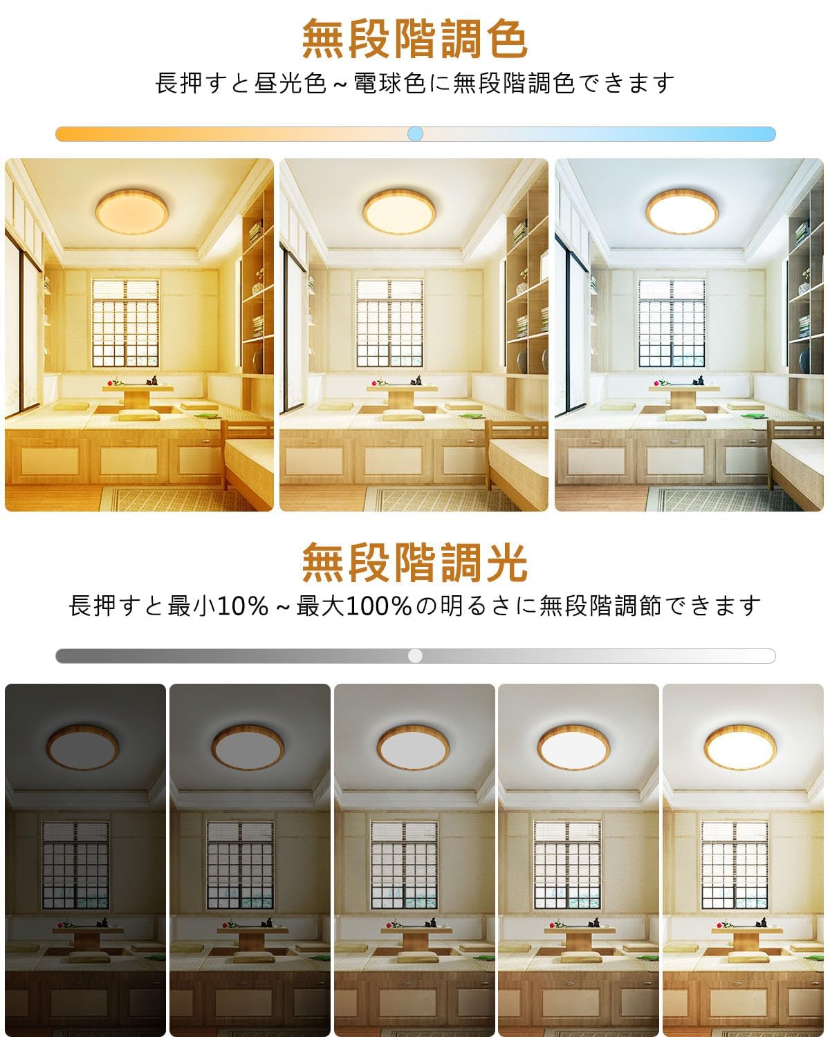 Amazon.co.jp : Antree LEDシーリングライト 6畳 28W 和風 木目調 調光