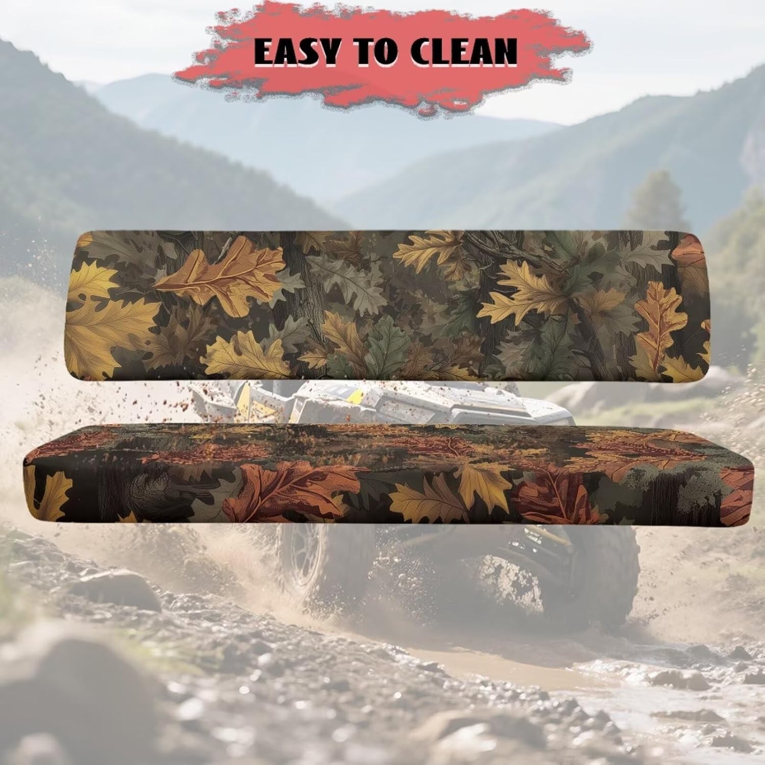 UTV Seat Cover Dustproof Powersports Seats Covers Hunting Leaf Print Mule Bench Seat Cover Compatible with Mule SX 2017-2023 Washable Interior Decor