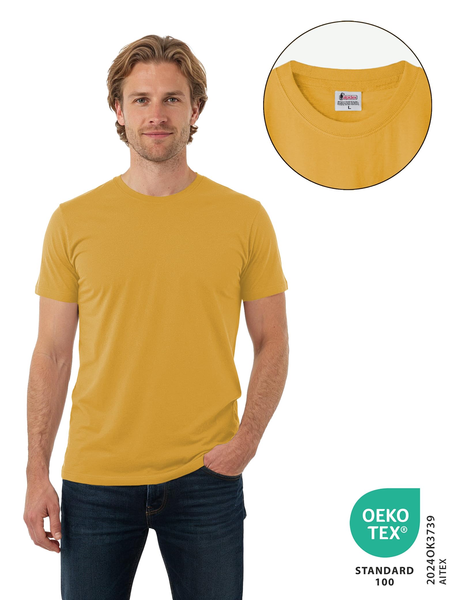 ALPIDEX T-Shirt Camisetas Hombre Pack de 5 Cuello Redondo 100% Algodón Unicolor Corta Shirt Men Camisa de Manga Casual S M L XL XXL 3XL 4XL 5XL — view 3
