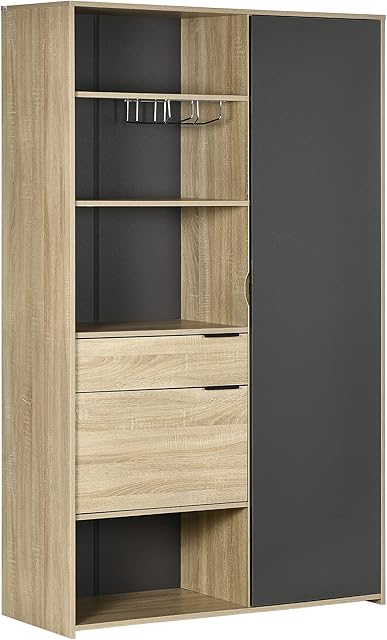 HOMCOM Kitchen Cupboard, Freestanding Storage Cabinet with 3 Adjustable Shelves, Drawer and Stemware Rack for Living Room, Dining Room, Natural