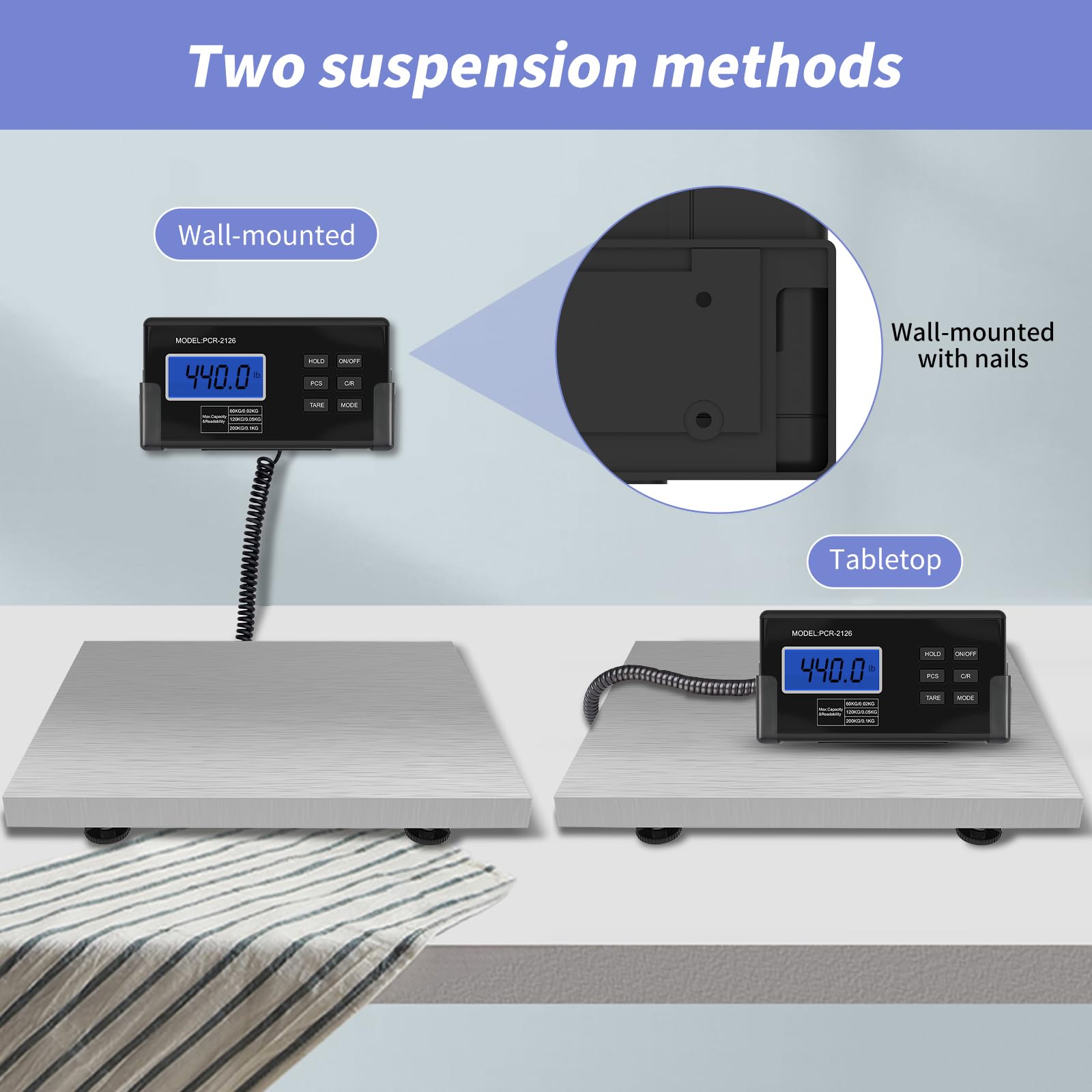Digital Postal Scale 440lb/660lb - Heavy Duty Stainless Steel Shipping Scale, Accurate Counting & LCD Display - Ideal for Post Offices, Luggage, Home & Market Shipping (440LBS/200KG)