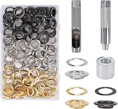 124 Pcs Ojetes Metalicos 14 mm Kit de Herramientas de Ojales de Arandelas de Tricolor para Manualidades de Zapatos, Ropa, Bolsa de Lona, ​​Toldos (Oro, Plata, Negro Pistola)