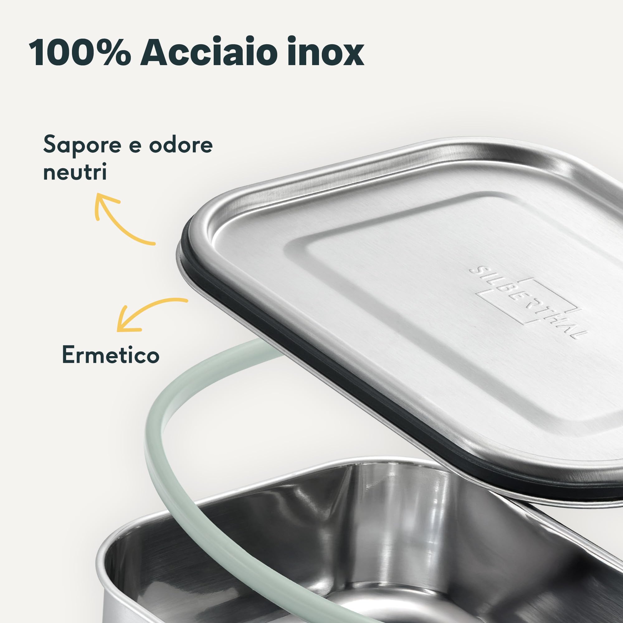 SILBERTHAL Set 3 porta pranzo inox 800/1200/1400ml - Ermetici Lunch box | 800,1200 e 1400 ml - Ermetico con 2 divisori - Acciaio inox - Ermetico e antigoccia - Divisore rimovibile