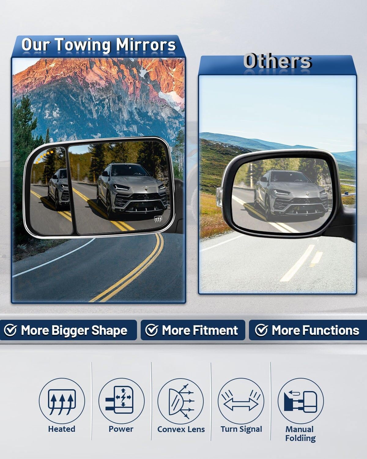 ECCPP Towing Mirrors Replacement Fit For 2010 For Dodge Ram 1500 2500 3500 Pickup,2011 2012 2013 2014 2015 2016 2017 For Dodge Ram 1500 2500 3500 Chrome Power Heated Puddle Signal Light Pair Mirrors