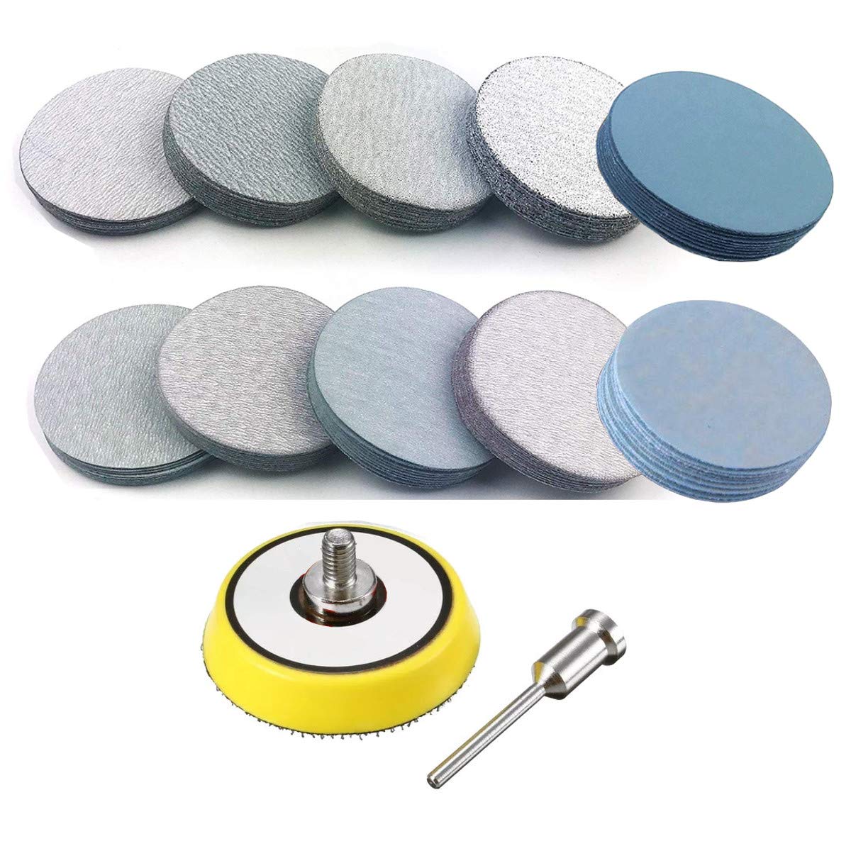 200PCS 3 inch Sanding Disc Hook and Loop, VÉZAAR Wet/Dry Sandpaper Discs 80 120 180 240 600 800 1000 3000 5000 7000 Grit Woodturning Headlight Restoration Polishing Kit with 1/4 Dia Arbor