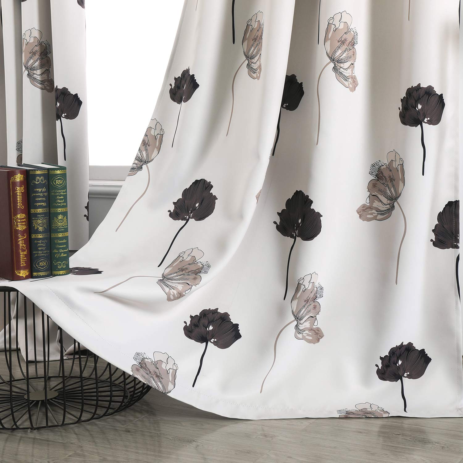 Taisier Home Floral Print Thermal Insulated Bedroom Heat Absorbing Room Darkening Energy Efficient Savings Living Room Window Curtain Grommet Panels,