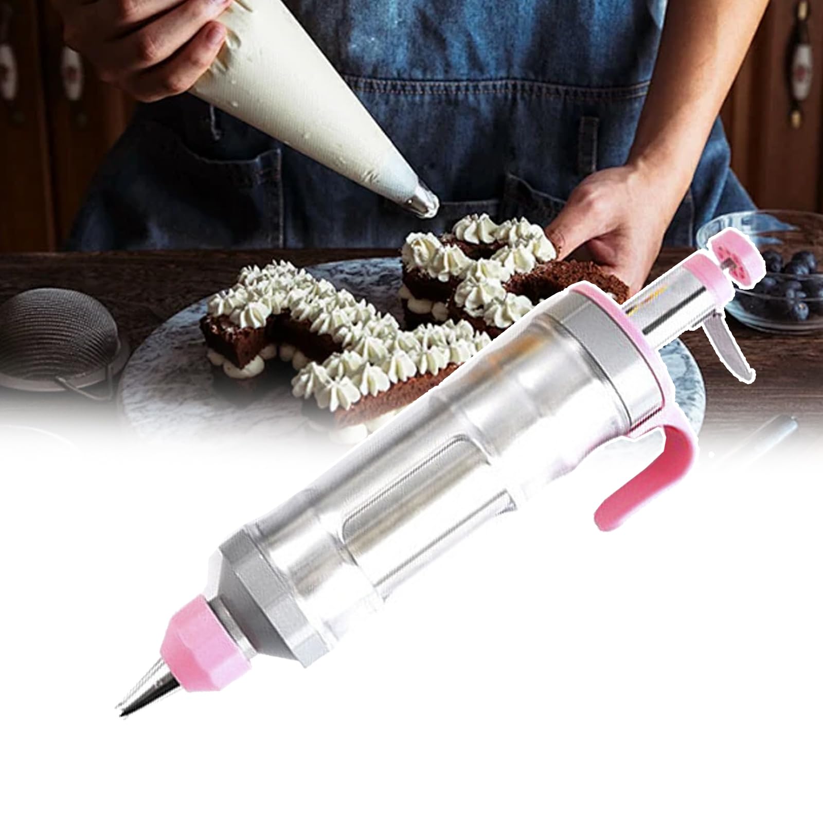 Set per decorare biscotti, pressa e glassa, in acciaio inox, con comodo manico, per biscotti e dessert