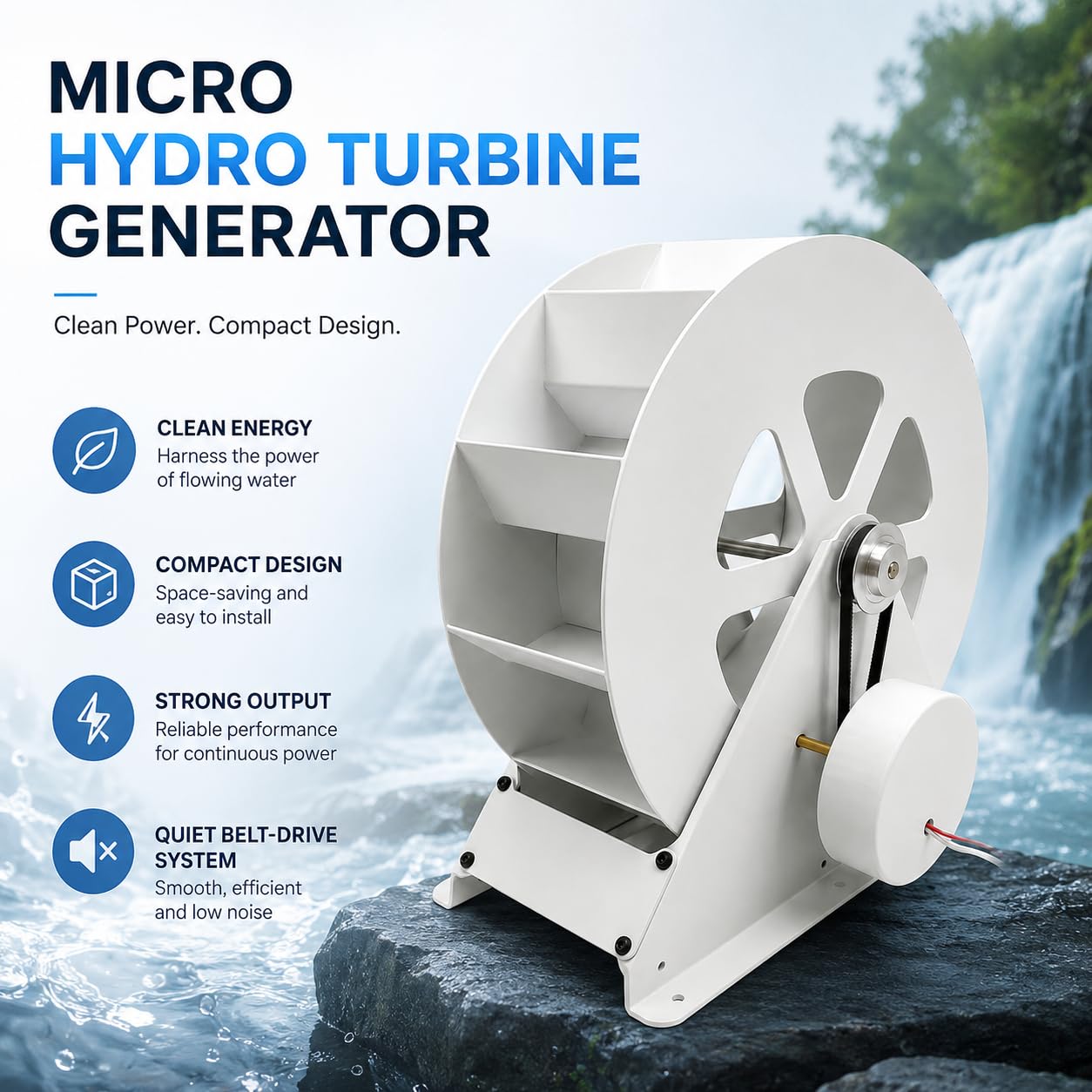Generador de turbina de agua portátil de 100 W – Kit hidroeléctrico de flujo para corrientes/ríos fuera de la red – Microgenerador hidráulico de acero duradero con funcionamiento silencioso