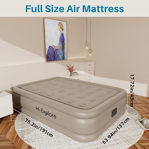 Miniatura 3 de Colchón de aire tamaño matrimonial con bomba elevada incorporada, con felpa cómoda, colchón inflable, cama inflable portátil para el hogar,