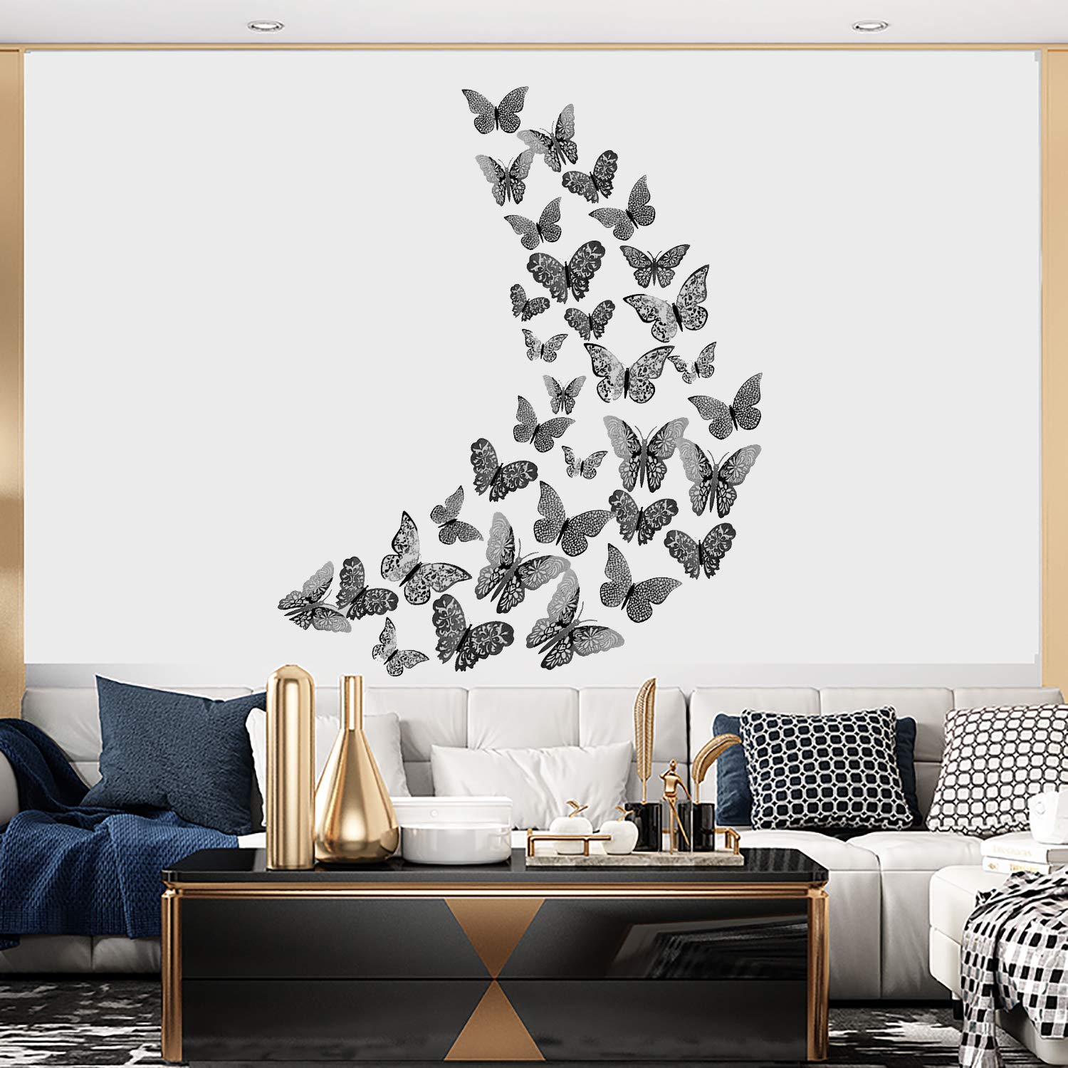 36 Farfalle 3D Adesive Argento - Decorazioni Murali Per Camerette E Ambienti Domestici