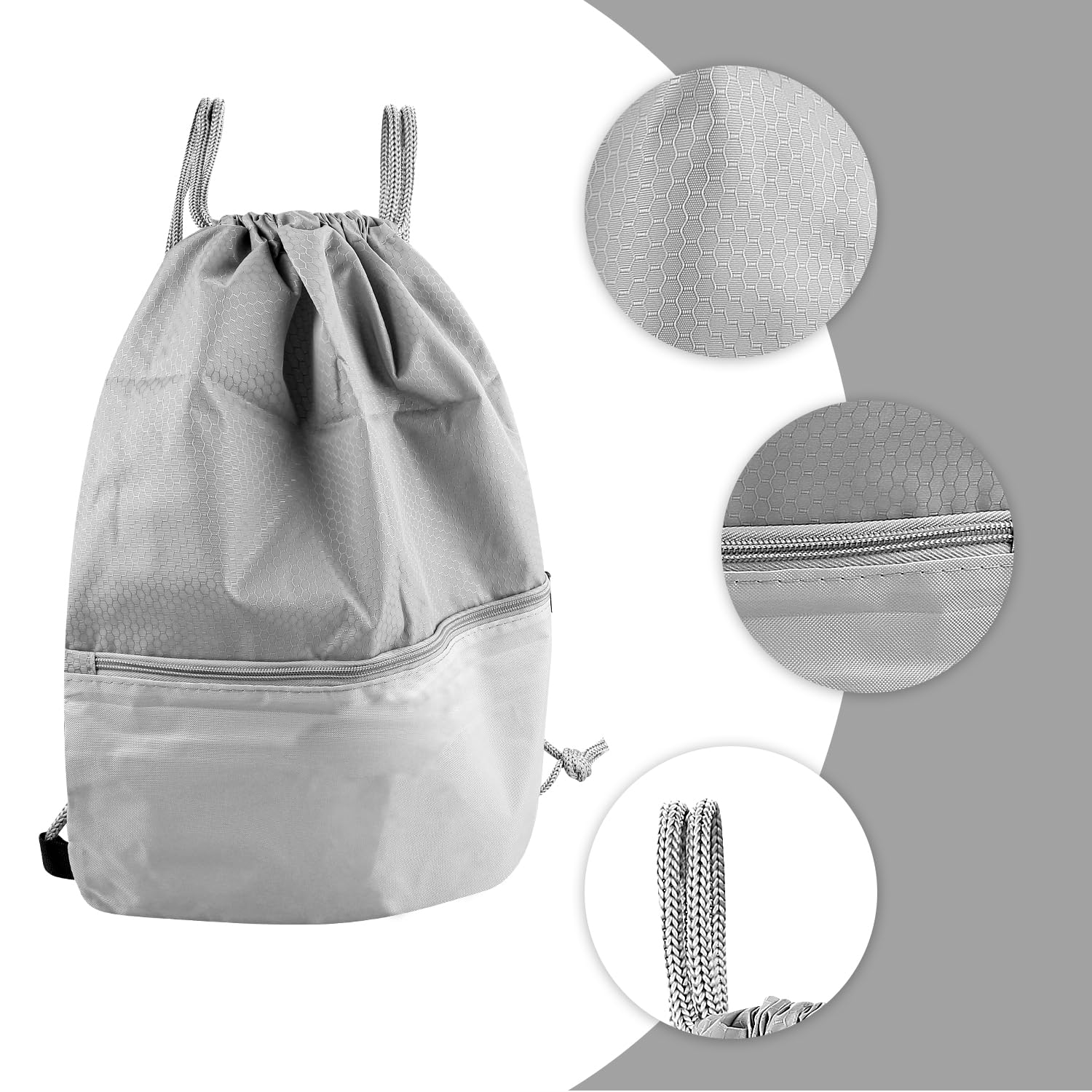 Luckious Drawstring Bags,Large Waterproof Gym Sports String Bag,Swimming Drawstring Bag School Backpack for Kids Women Men Shopping Travel Outdoor(Grey) - Image 3