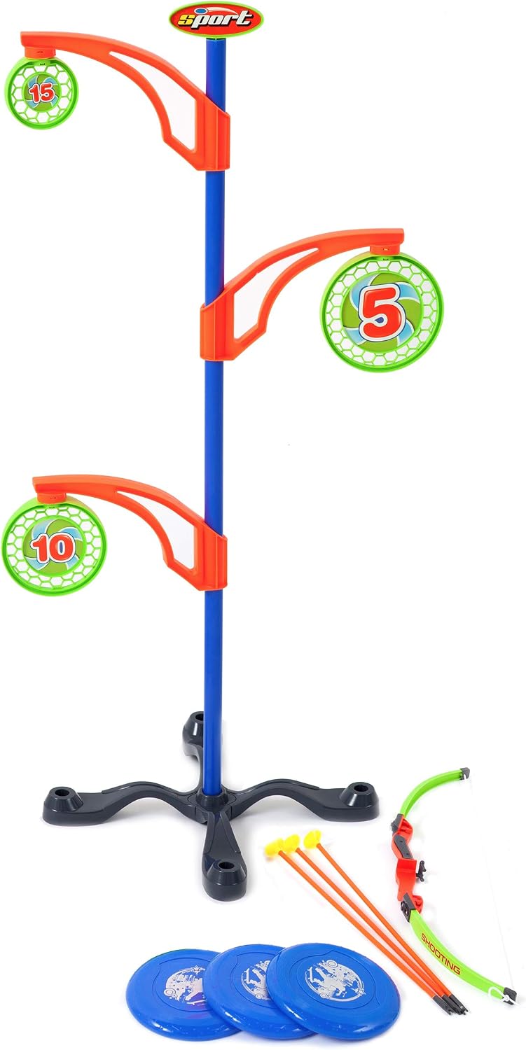 Sport Squad Precision Bullseye Magnetic Target Challenge Game - Ideal Accessory for Nerf Target Practice - Includes Bow and Arrow for Kids and Flying Discs - Archery Toy Set for Boys and Girls