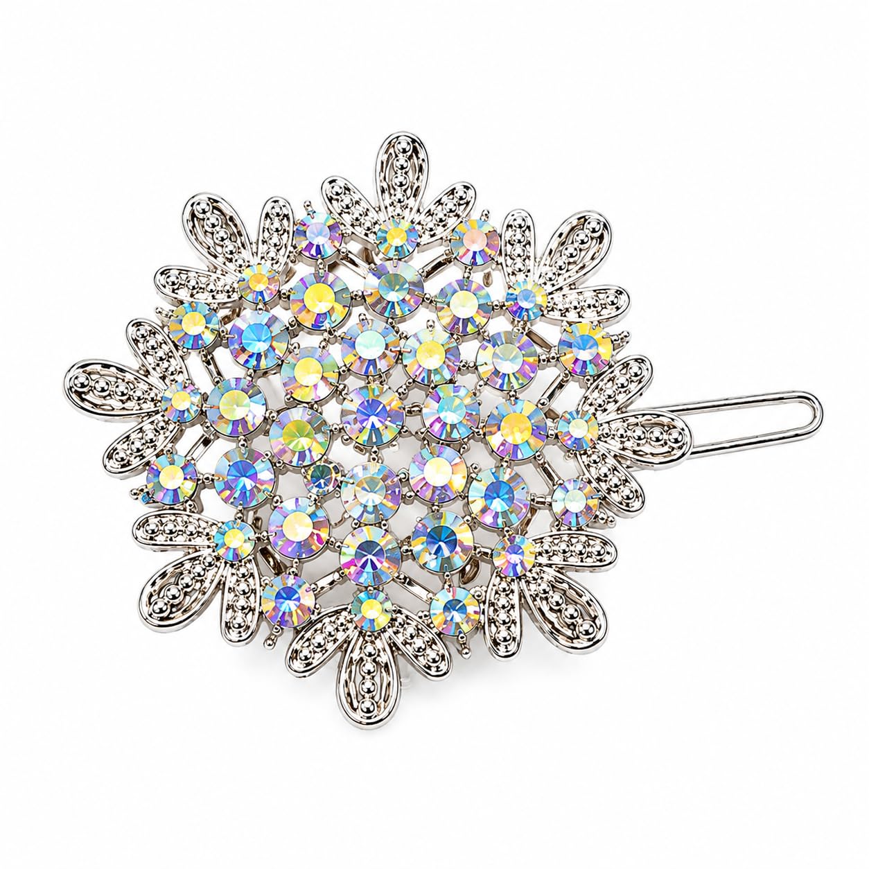 Crystal Snowflake Hair Clips for Women & Girls | Rhinestone Metal Snap Hair Clips | Decorative Strong Hold Hair Accessories for Daily Wear, Party, Wedding Pack of 4-image-47