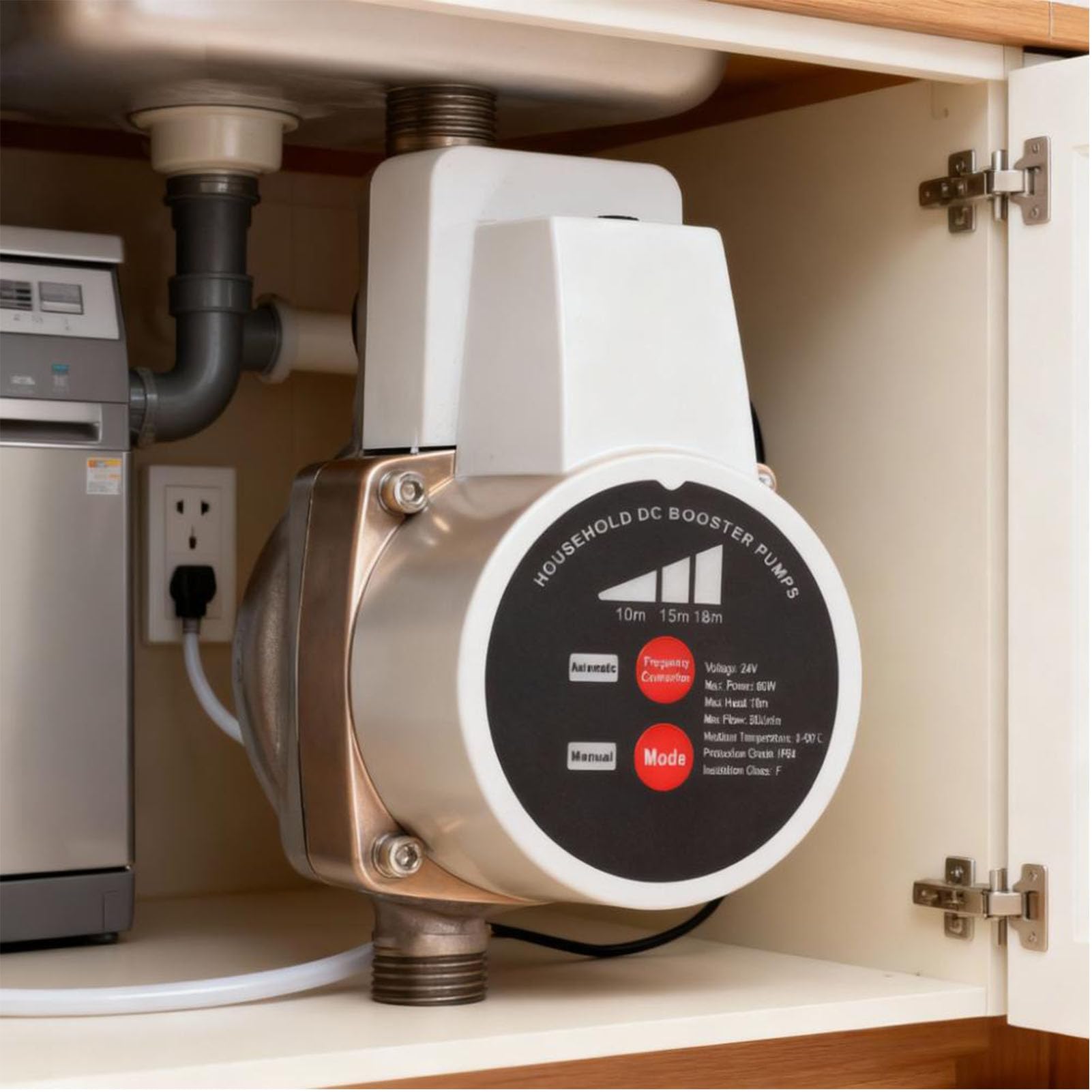 Pompa Booster Doccia, Compressore Acqua a Risparmio Energetico 475,5 GPH 80 W con Tubo Corrugato e 3 Ingranaggi, Adatto per Rubinetti, WC, Caldaie, Bagni Doccia, Cucine (Spina europea)