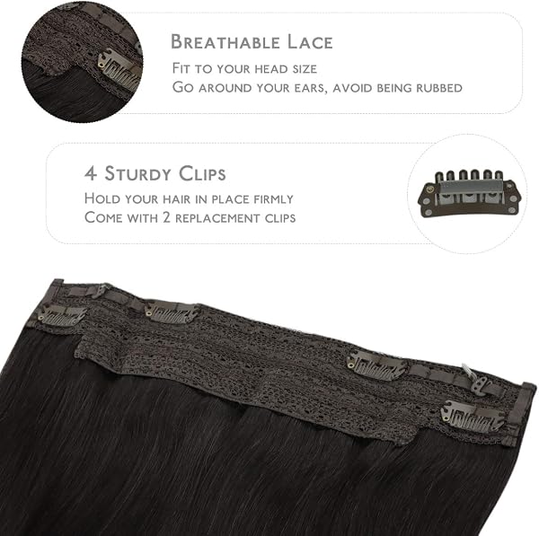 WENNALIFE Secret Hair Extensions Echthaar, 45cm 18 Inch 95g Natürliches Schwarz Remy Haarverlängerung Echthaar Wire Hair Extensions Unsichtbare Draht Extensions Echthaar - 3