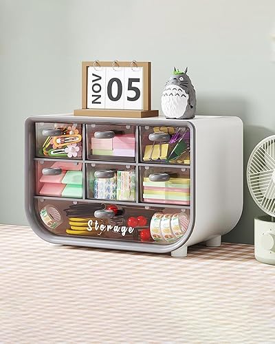 Organizador multifuncional de escritorio, papelería cosmética organizador de gran capacidad, caja transparente de joyería gris LCC539-02