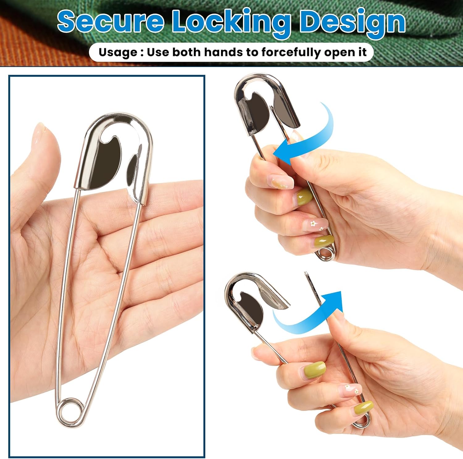 2 Pieces Large Safety Pins 5 Inch Metal Jumbo Safety Pin Silver Heavy Duty Safety Pins for Laundry, Blanket, Key Rings, Outdoor