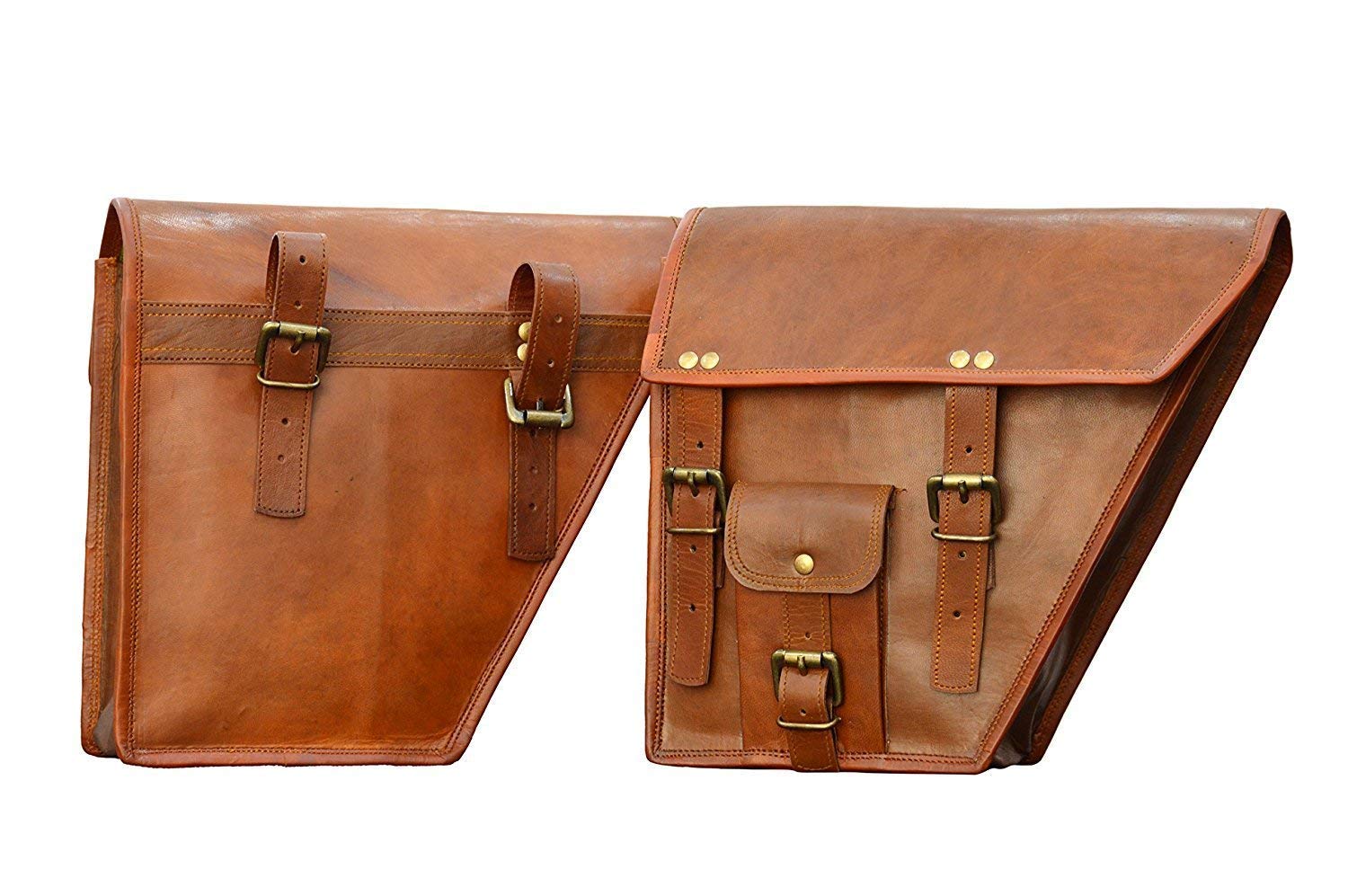 Sacoches Latérales Moto En Cuir Marron - 10L - Artisanales Fabriquées Aux USA