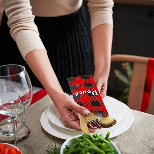 Miniatura 6 de 100 bolsas de cubiertos de Navidad desechables, soporte para cubiertos de Navidad, bolsas de papel para cubiertos de Navidad, bolsas para Navidad,