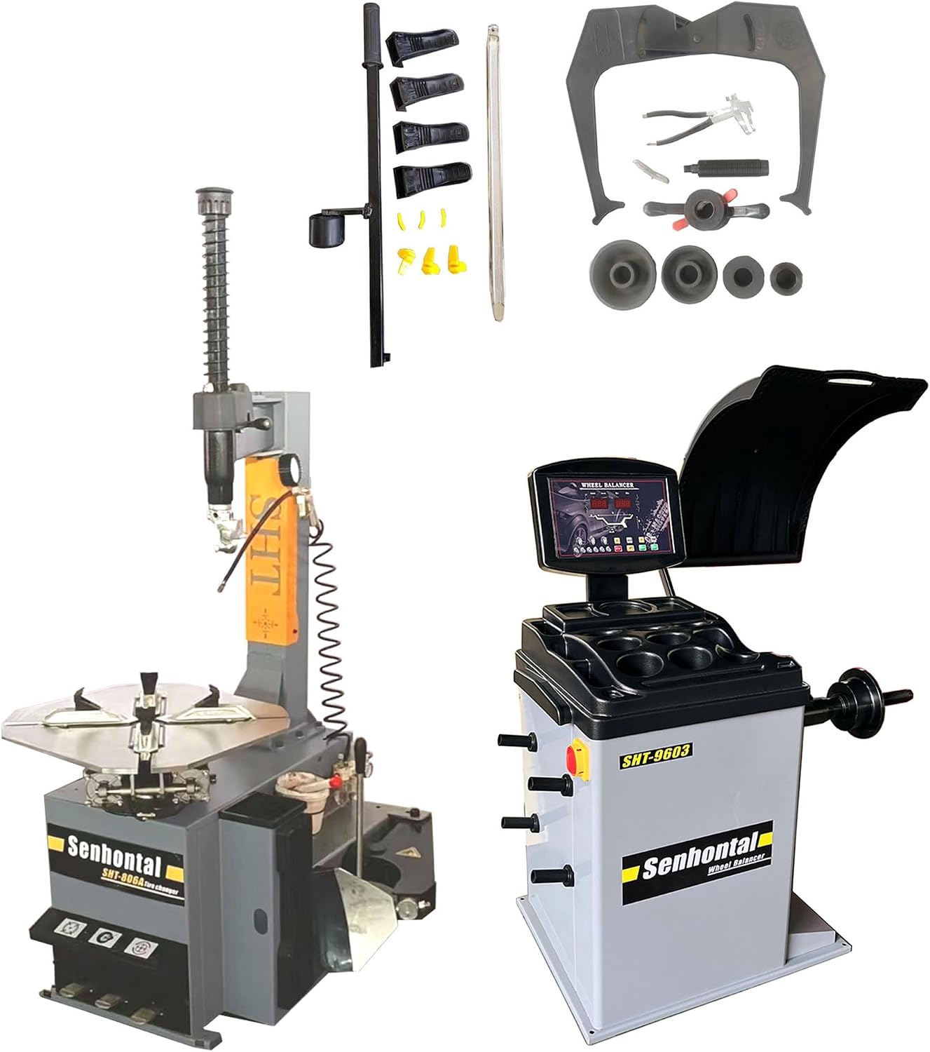 2.0HP Tire Changer Wheel Changers Machine Balancer Rim Clamp Combo Wheel Service 950 680S, One Year Warranty