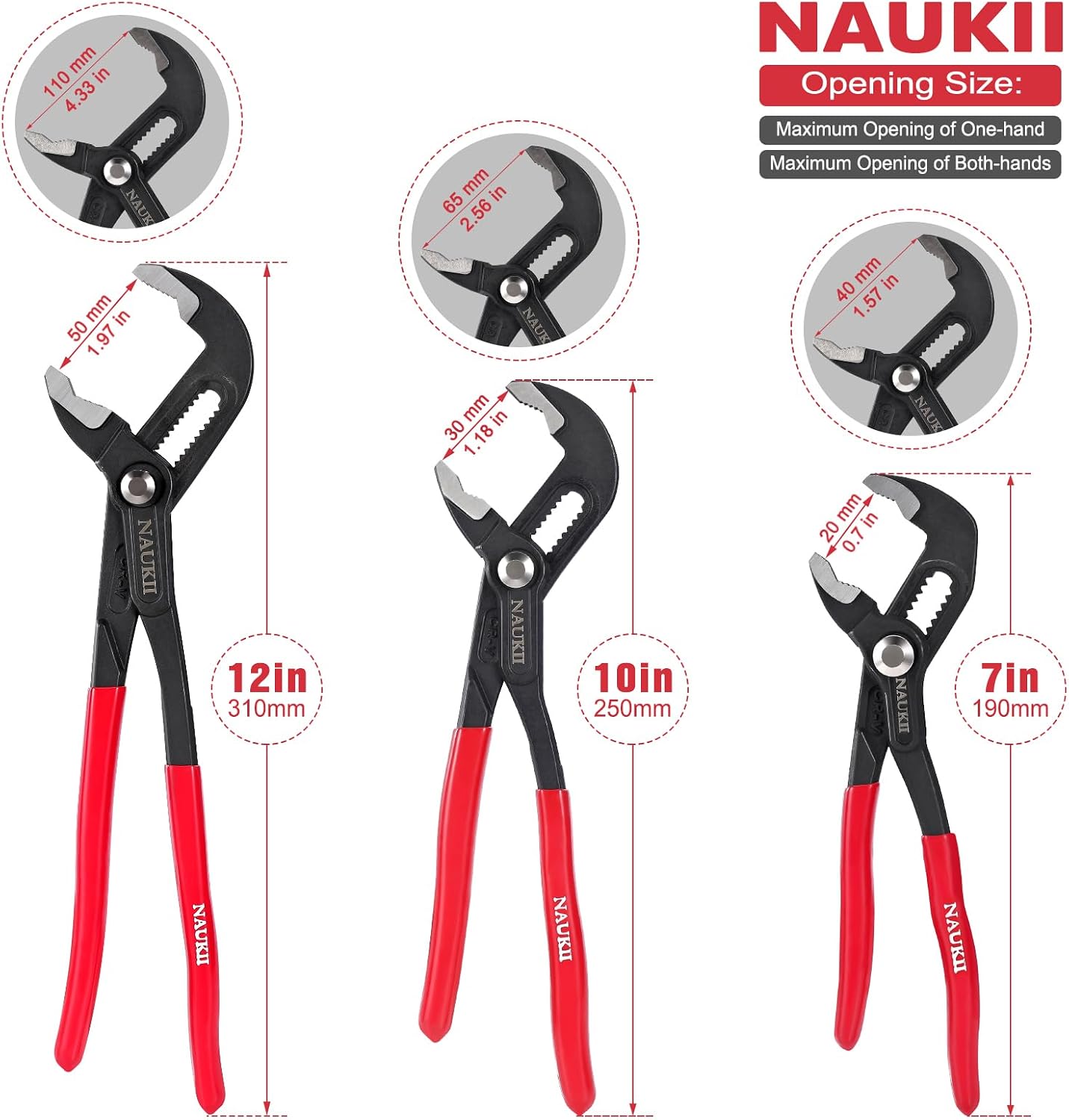 3piece Water Pump Pliers Set 8/10/12 inch Non-Slip Grip Pliers for Repairs Adjustable Plier Tool