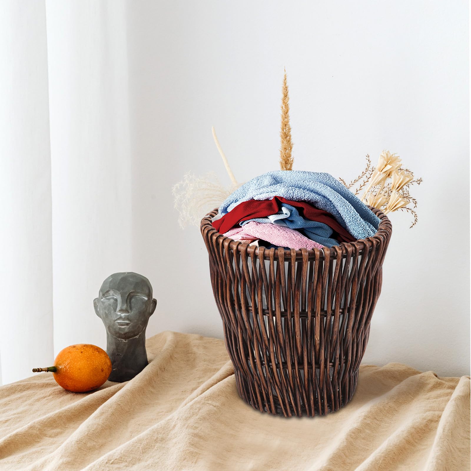 CALLARON Cestino Rattan Intrecciato Cestino per Carta da Bagno in Colore Retrò per Uso Domestico e Ufficio Elegante e Creativo