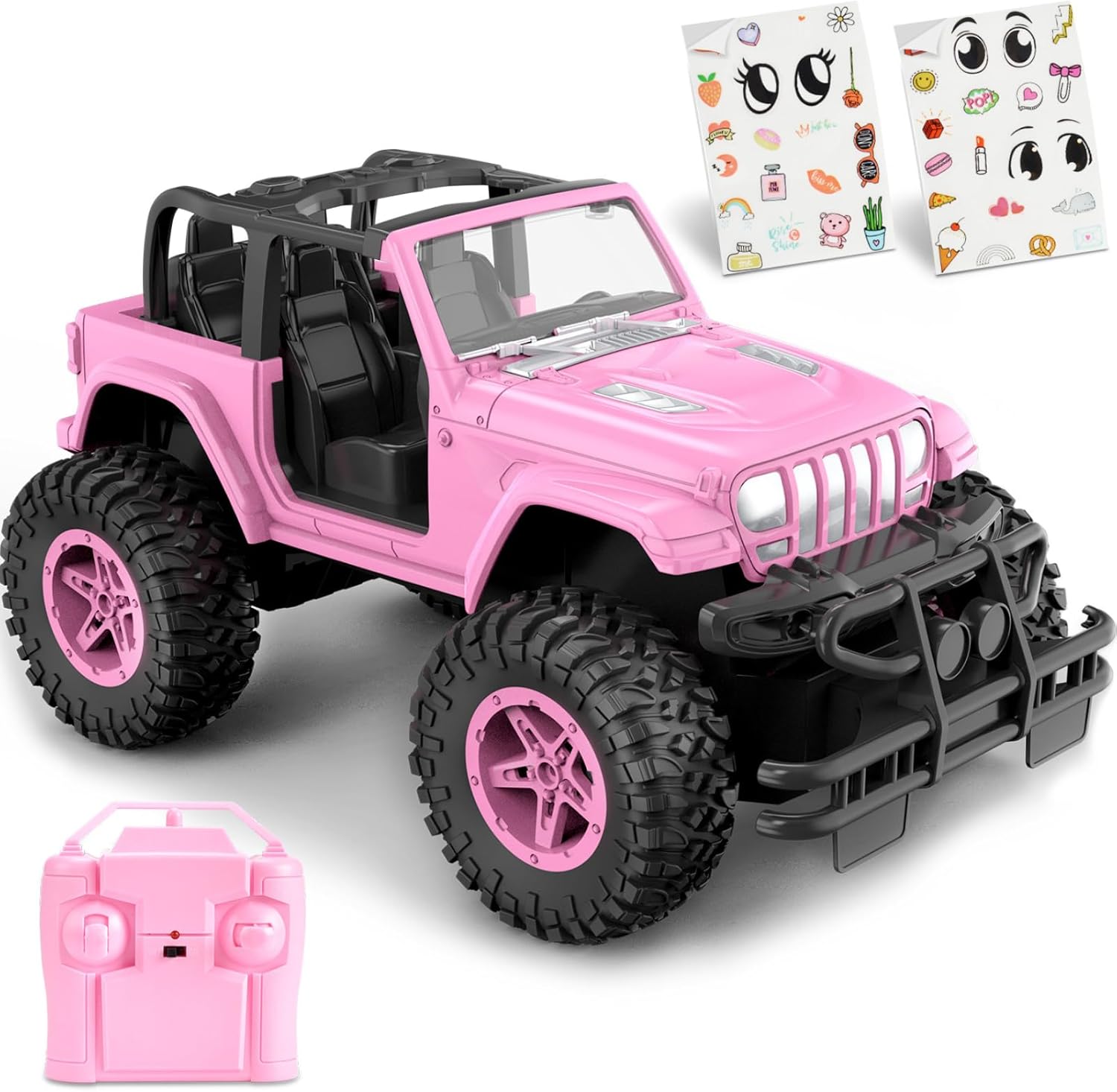 NQD RC Cars with DIY Sticker, Pink Remote Control Car for Girls, 2.4Ghz Jeep RC Trucks, Little Girl Toys Birthday Xmas for 3 Years Old and Up