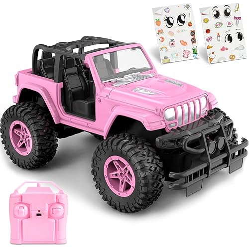 NQD RC Cars with DIY Sticker, Pink Remote Control Car for Girls, 2.4Ghz Jeep RC Trucks, Little Girl Toys Birthday Xmas for 3 Years Old and Up