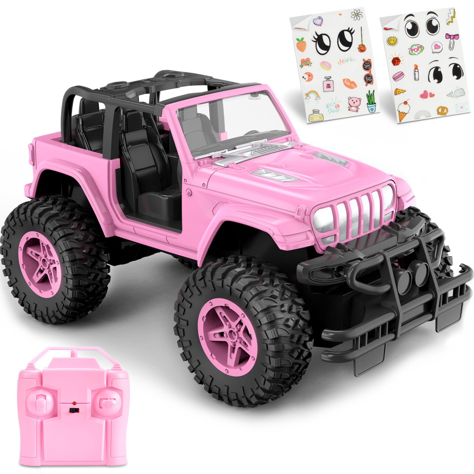 RC Cars with DIY Sticker, Pink Remote Control Car for Girls, 2.4Ghz Jeep RC Trucks, Little Girl Toys Birthday Xmas for 3 Years Old and Up
