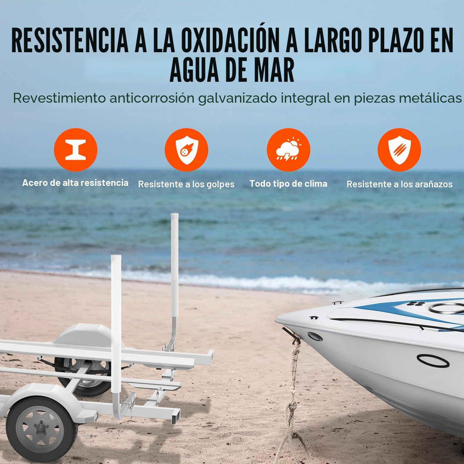 VEVOR Guía para Remolque de Barco 110 cm Ancho Ajustable 30 cm Guía de Lanzamiento de Acero Galvanizado con Tubo de PVC para Motos Acuáticas, Barcos de Pesca, Veleros, Botes Inflables, 550x85x1105 mm