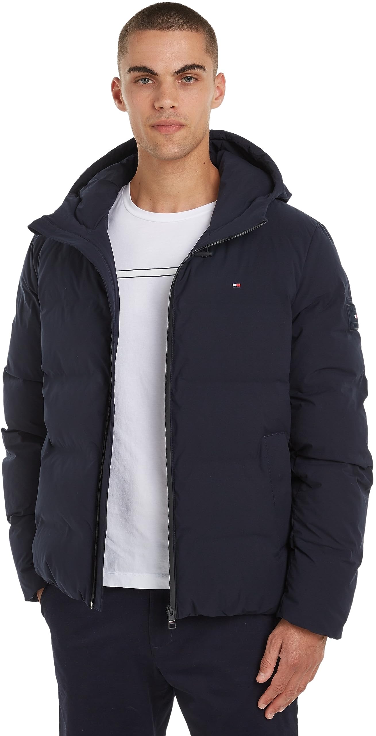 Tommy Hilfiger Men's Hooded Jacket for Transition Weather, Blue (Desert Sky), XXL