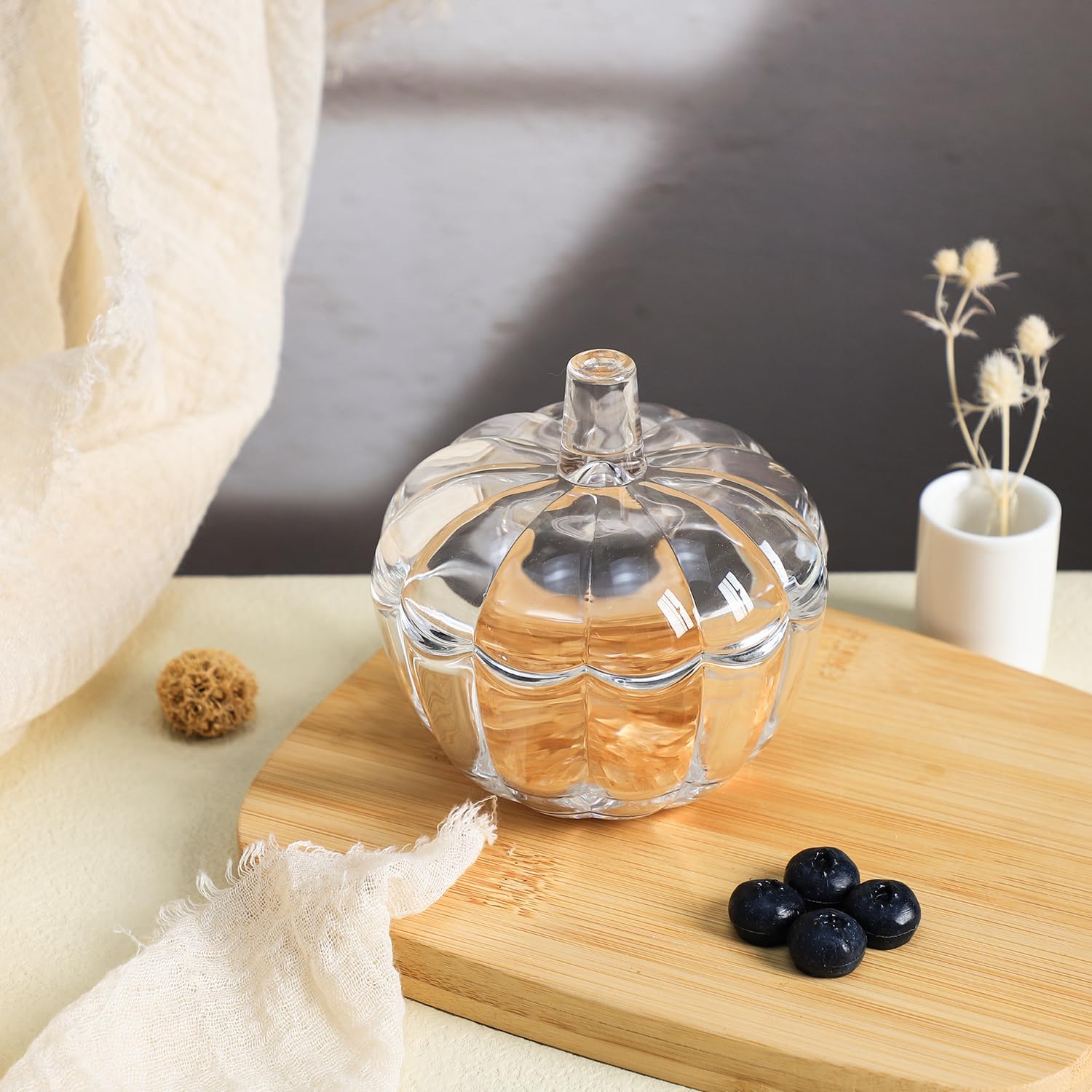 123Arts Glass Pumpkin Sugar Bowls Snack Jar Candy Dish Storage with Lid