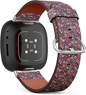 CJBROES Replacement Leather Watch Band, Compatible with Fitbit Versa 3 and Fitbit Sense of Wristband Bracelet Accessory - Cute Small Flower Pink