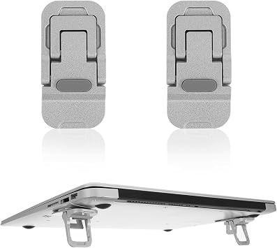 2PCS Zinc Alloy Foldable Laptop Stands, Mini Foldable Laptop Stand, Portable Computer Keyboard Riser, Self-Adhesive Invisible Notebook Stand with 2 Adjustable Angles, Keyboard Lift for Desk Silver