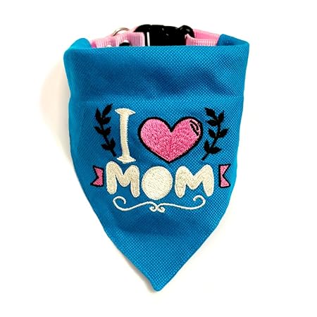 That Dog In Tuxedo I Love Mom Dog Bandana/Scarf with Adjustable Dogs Pet Collar (Blue, Xl)