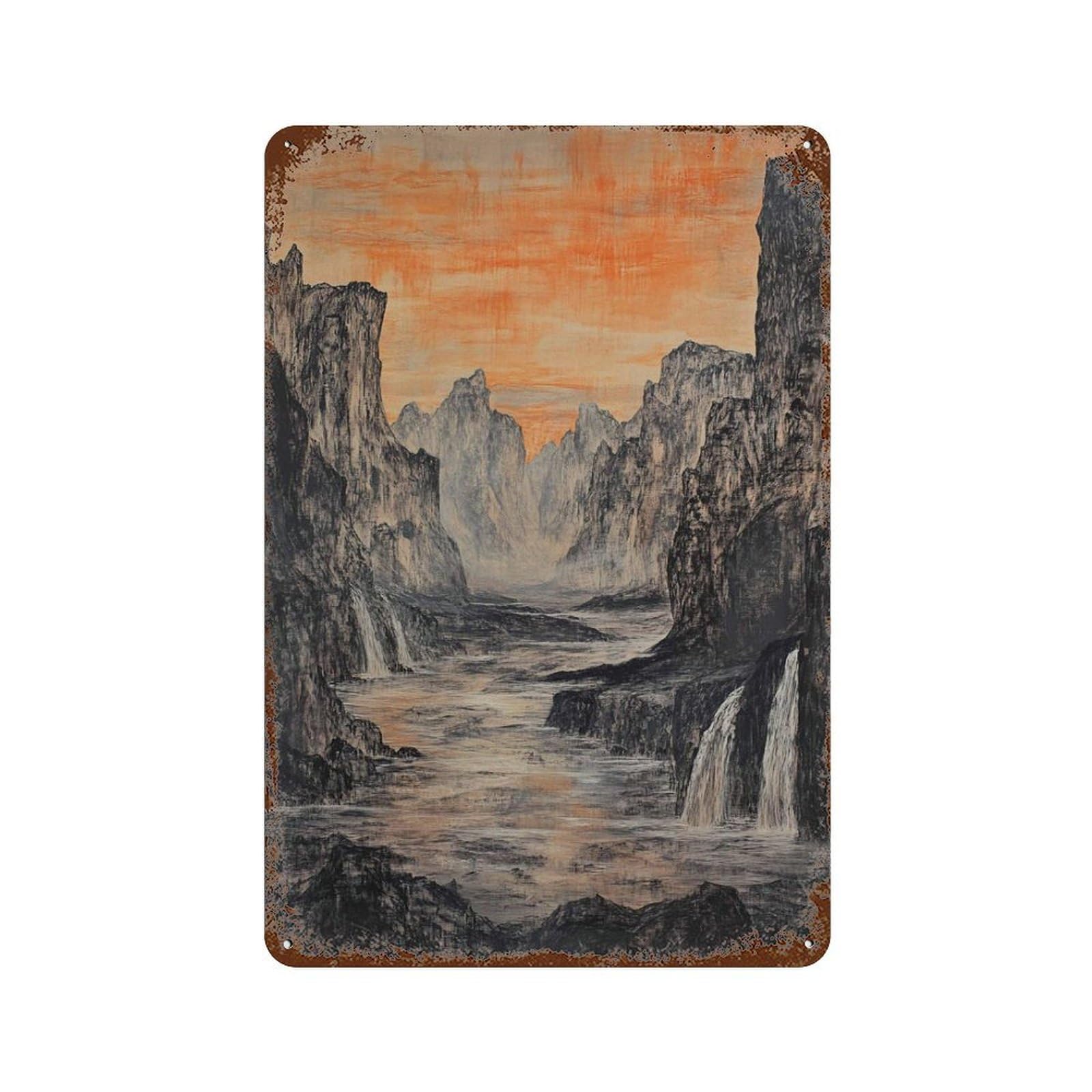 xiaoxiaoshen Misty Canyon Landscape Mountain River Dramatic Nature Scenic Wall Decor Art Metal Tin Poster Modern Home Decor Art Home Bar Shop Decorations Vintage Sign 30x20cm