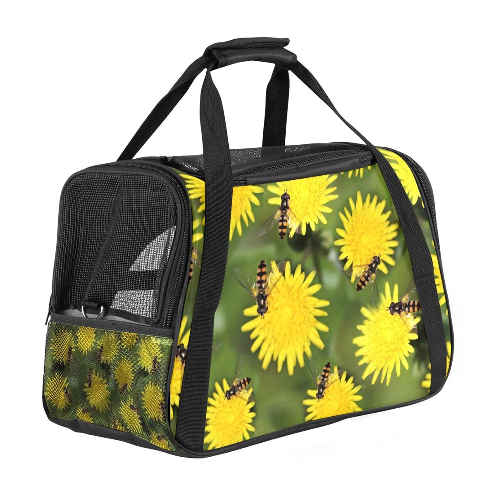 Sac de transport chat chien lapin portable avion motif floral abeille