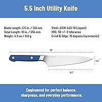 Vista 8 de Misen - Cuchillo utilitario de 5.5 pulgadas – Acero inoxidable AUS-10 japonés de alto carbono – Hoja híbrida alemana y japonesa – Cuchillo de cocina