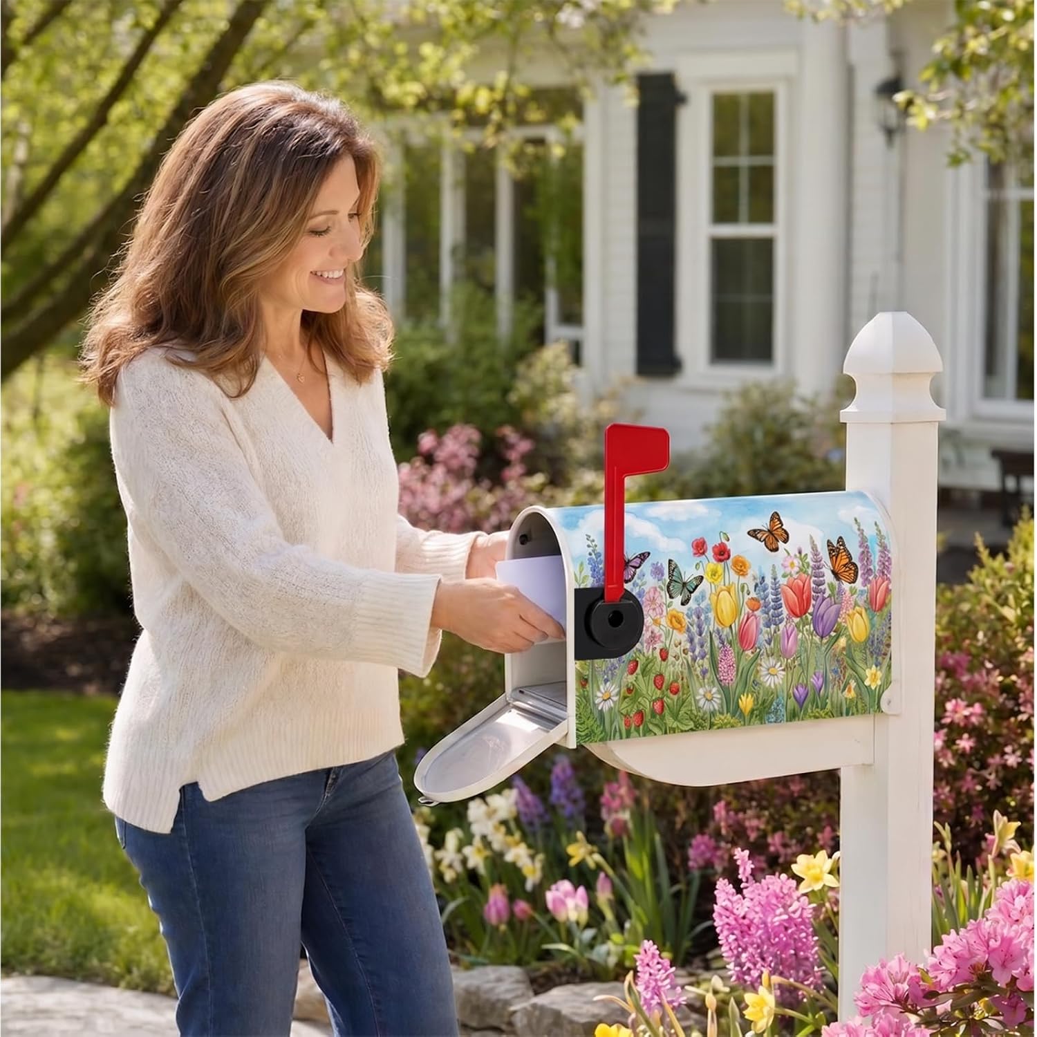 4PCS Four Seasons Mailbox Covers Magnetic for Outdoor Garden Yard, Letter Post Box Cover Decoration with Spring Summer Autumn Winter Topic for 21.6" Lx 18.5" W