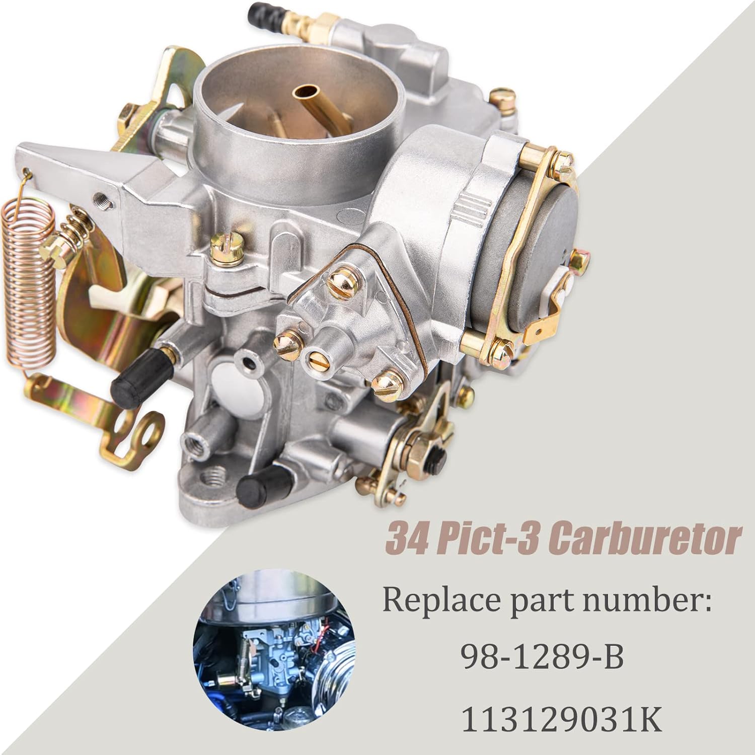 34 Pict-3 Carburetor for VW Beetles Super Beetles 1971-1979 Dual Port 1600cc VW Carb Air Cooled 12V Type 1 Engines Electric Choke Bug Thing Karmann Ghia Transporte Replace#98-1289-B 113129031K
