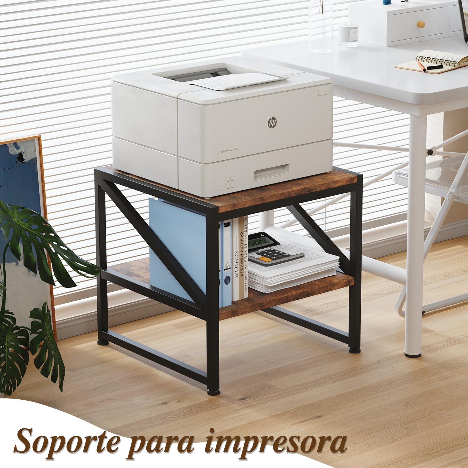 Beistelltisch Wohnzimmer 50x50 cm, Couchtisch mit 2 Ebenen bis 90 kg belastbar, Industrie-Design Sofatisch mit Metallgestell, Vielseitiger Mini Kühlschrank Ständer Aquariumständer Druckertisch, Braun